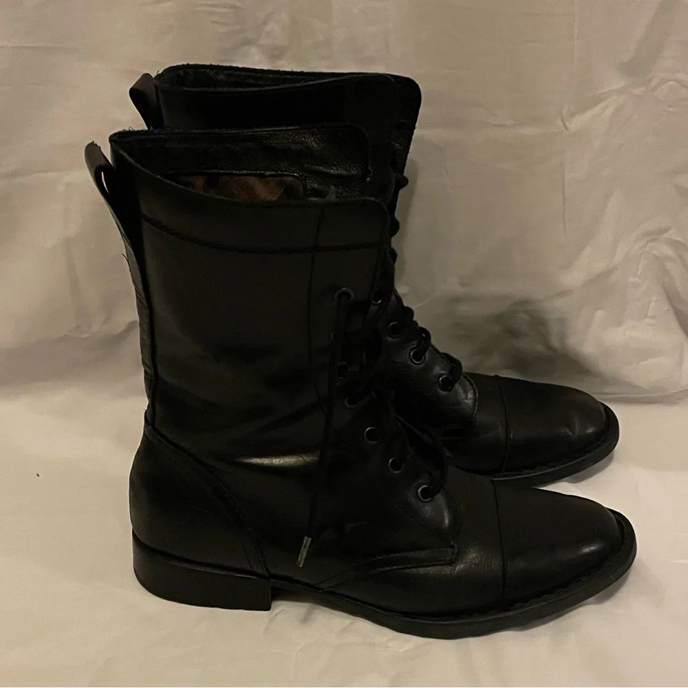 Born Black Leather Combat style Boots - Picture 2 of 4